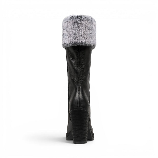 Windsorsmith Womens Mid Calf Black Leather High Heel Fur Boots - Lovestruck