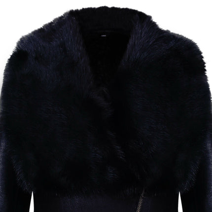 Womens Black Merino Shearling Coat with Toscana Collar-Fortaleza