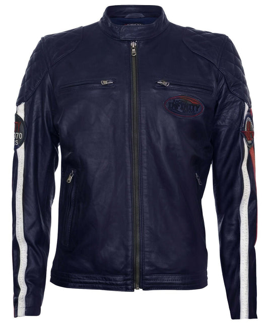 Men’s Classic Striped Racing Leather Jacket- Barcelona