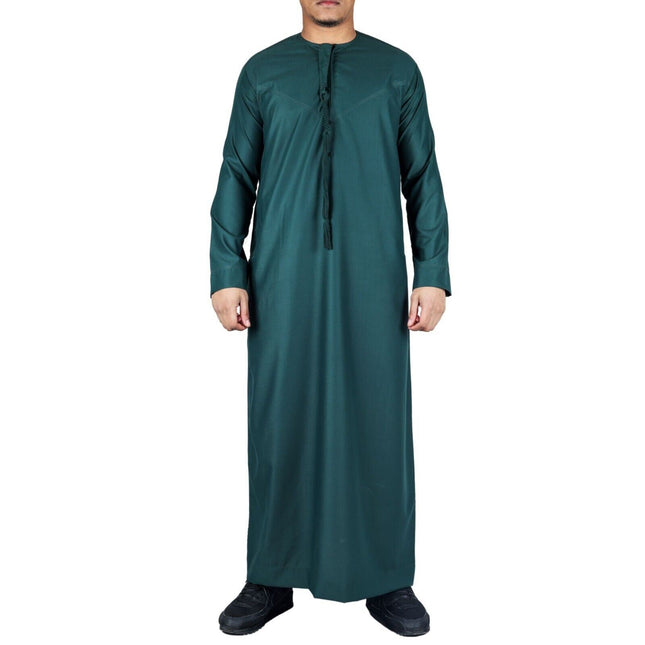 Men's Green Thobe Emirati Islamic Jubba Robe Eid Tassel Regular Fit