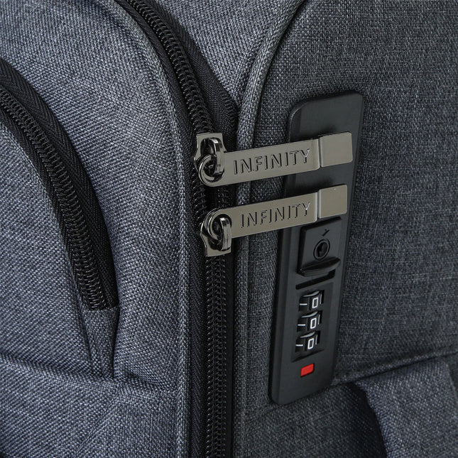 Soft Shell Black Linen Suitcase Set 8 Wheel Lightweight Travel Luggage
