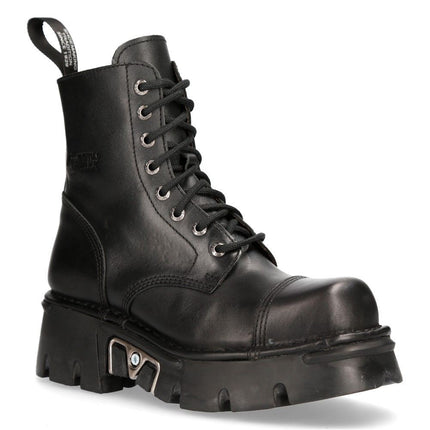 New Rock Black Leather Military Biker Boots - M-NEWMIILI083-S19