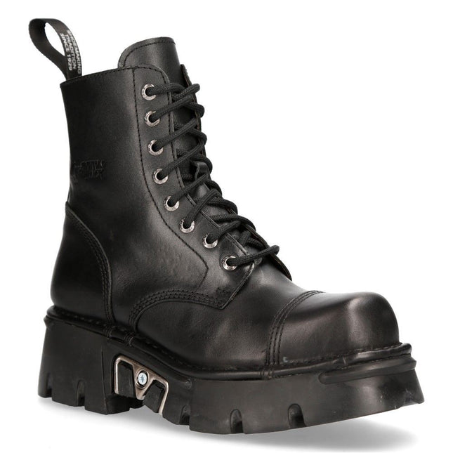 New Rock Black Leather Military Biker Boots - M-NEWMIILI083-S19