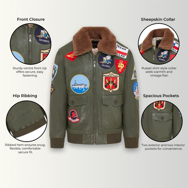 Mens A2 Top Gun Leather Bomber Jacket-Camborne