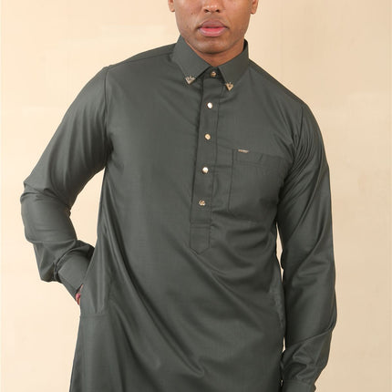 Men's Green Thobe Arab Saudi Emirati Islamic Clothing Jubba Robe