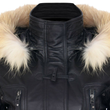 Womens Quilted Leather Parka Jacket-Brussels