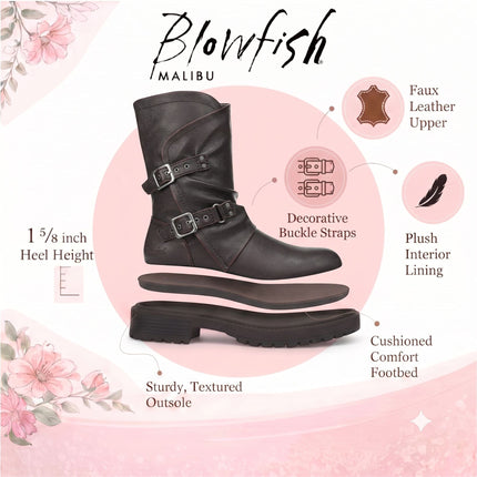 Blowfish Malibu Women's Wine Faux Leather Mid-Calf Biker Boots - Venice-2