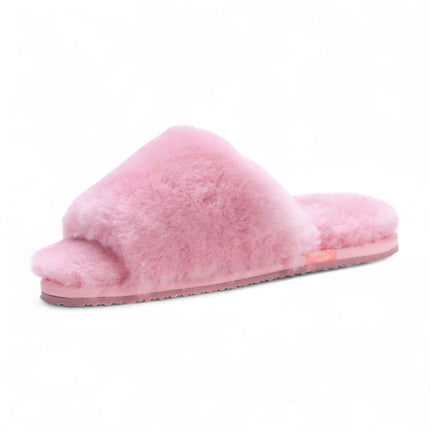 Women's Sheepskin Slippers Pink Warm Winter Fur Sliders - Nordic