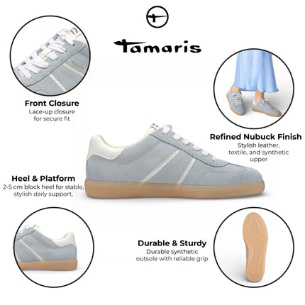Tamaris Women's Blue White Leather Trainers Sneaker Shoes