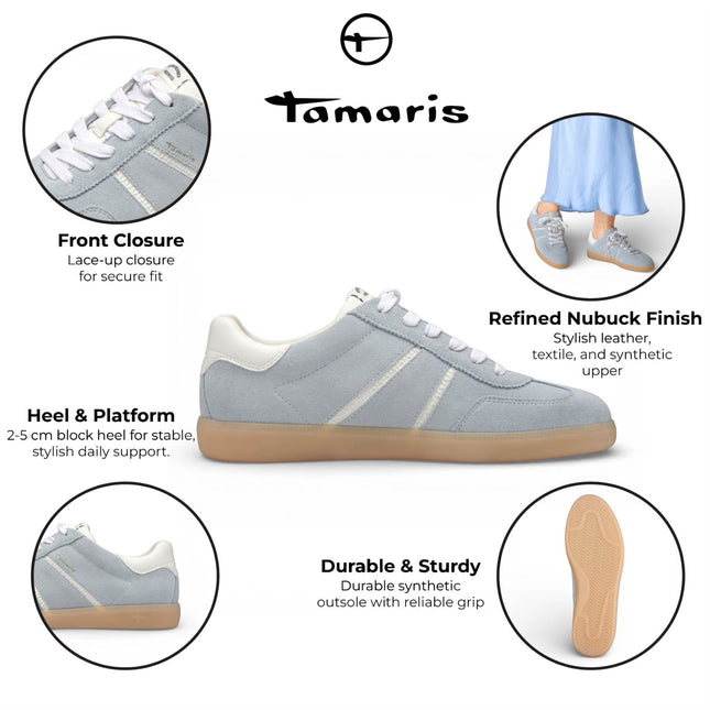 Tamaris Women's Blue White Leather Trainers Sneaker Shoes