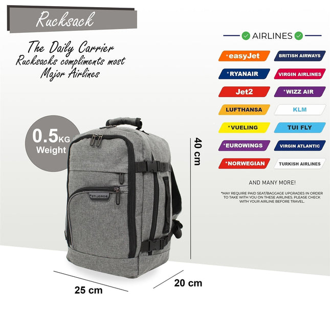 Rucksack Backpack 40x20 x25 cm Underseat Travel Cabin Bag for Easy Jet, Ryanair