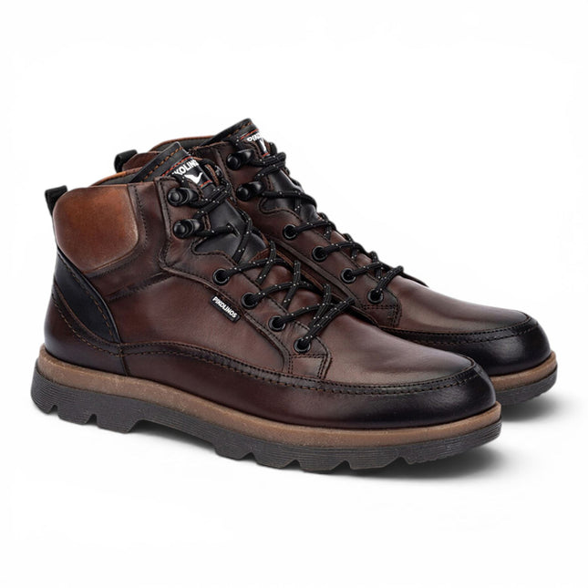 Pikolinos Men's Dark Brown Leather Lace-Up Ankle Boots - Vigo