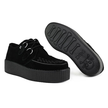 TUK Viva High Creeper Black Suede Platform Lace-Up Goth Shoes - AV7757