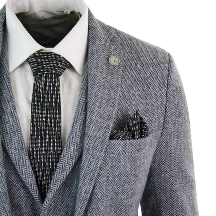 Men's 3 Piece Grey Herringbone Tweed Suit