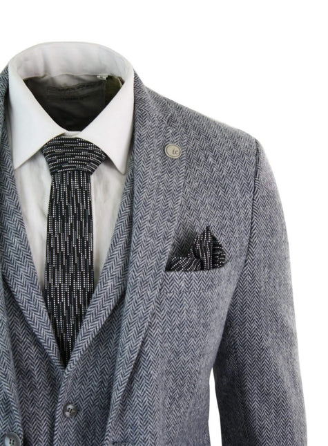 Men's 3 Piece Grey Herringbone Tweed Suit