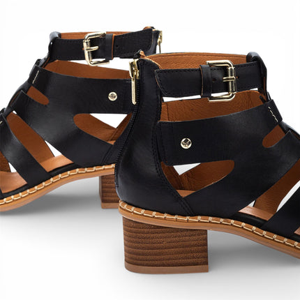 Pikolinos Women's Black Leather Block-Heel Gladiator Sandals - Blanes