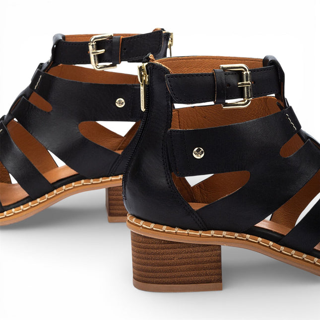Pikolinos Women's Black Leather Block-Heel Gladiator Sandals - Blanes
