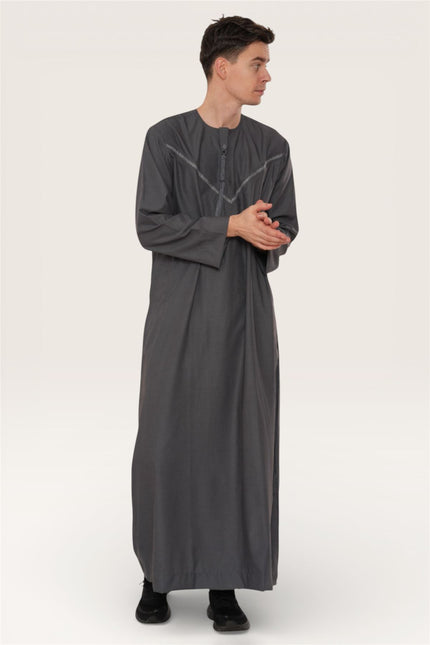 Men's Eid Grey Moroccan Thobe Robe Djellaba Ramadan Eid Jubba- HM10