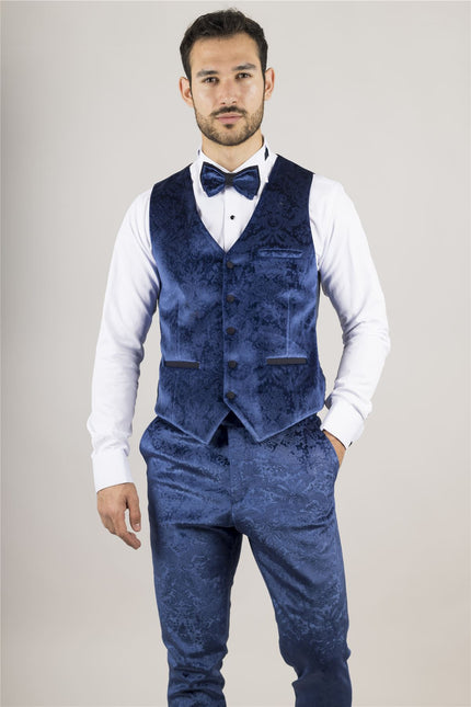 Men's Blue 3 Piece Velvet Wedding Tuxedo Formal Suit