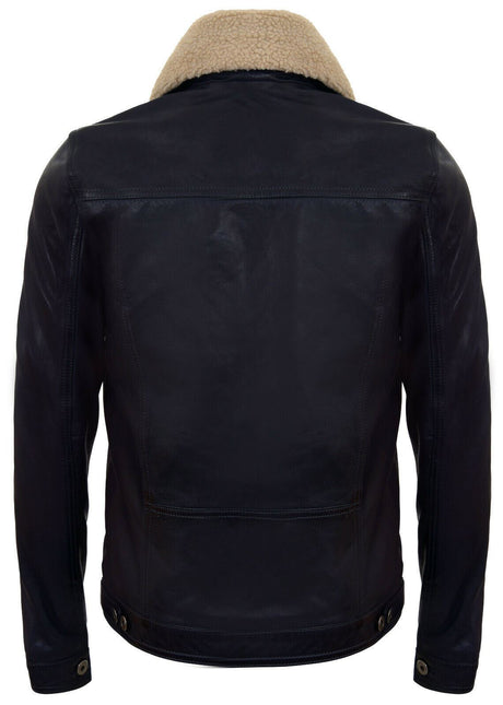 Mens Removable Collar Leather Trucker Jacket-Zagreb