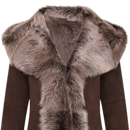 Womens Suede Toscana Sheepskin Hooded Trench Coat-Rushden