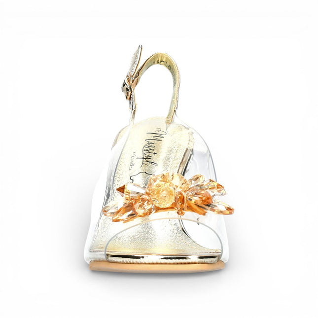 Laura Vita Women’s Mira 01 Clear Golden Slip-On Cinderella Heel Sandals