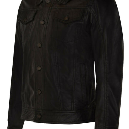 Men’s Retro Leather Trucker Jacket-Constantine