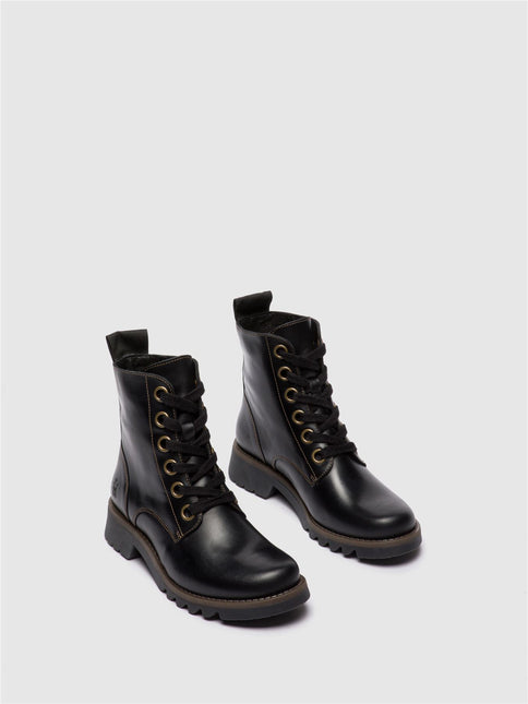 Fly London Womens Black Ragi539 Casual Rug Leather Lace-Up Ankle Boots