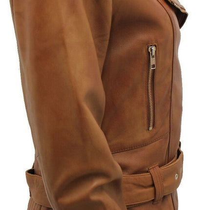 Womens Long Leather Biker Jacket-Quito