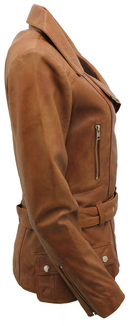 Womens Long Leather Biker Jacket-Quito