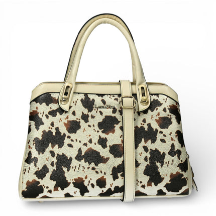 Laura Vita Aramis-08 Womens Tan Floral Print Adjustable Straps Shoulder Tote Handbag