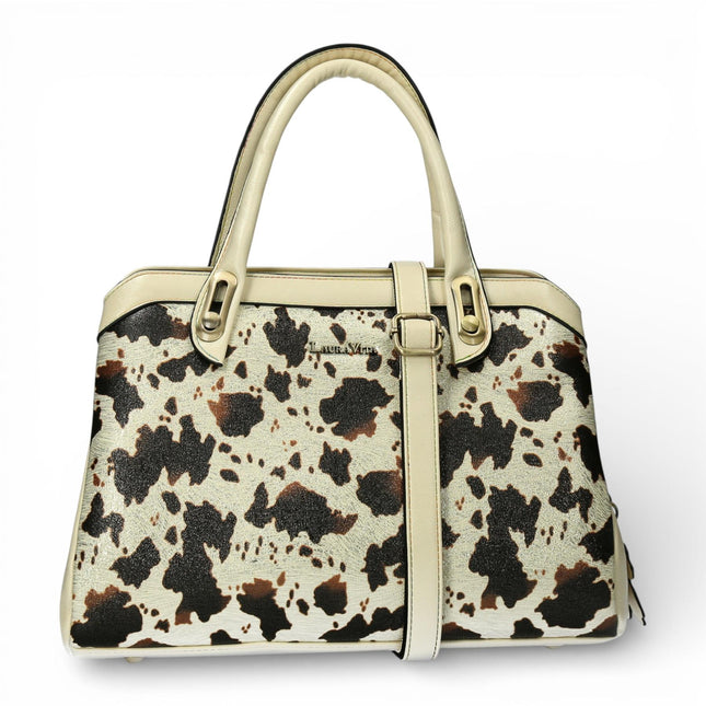 Laura Vita Aramis-08 Womens Tan Floral Print Adjustable Straps Shoulder Tote Handbag