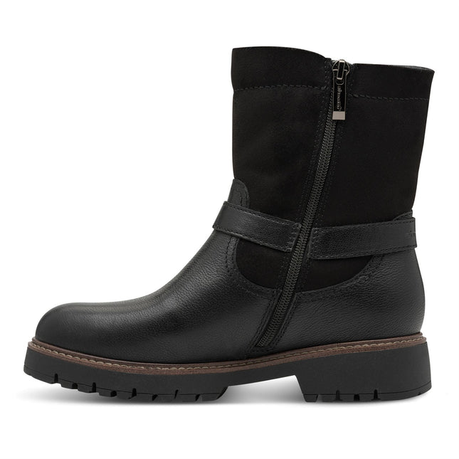 Tamaris Womens Winter Black Leather Buckle Zip Biker Ankle Boots