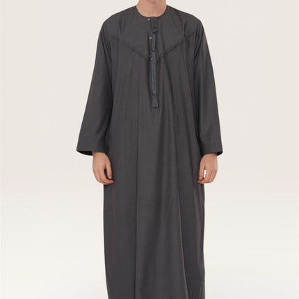 Men's Eid Grey Moroccan Jubba Robe Djellaba Ramadan Eid Thobe - HM11