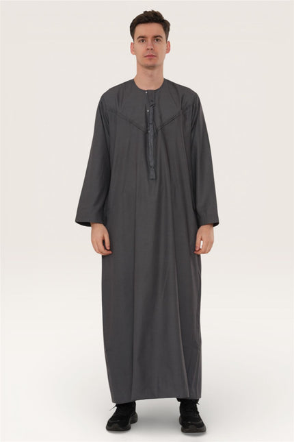 Men's Eid Grey Moroccan Jubba Robe Djellaba Ramadan Eid Thobe - HM11