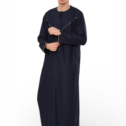 Men's Ramadan Navy Blue Moroccan Jubba Robe Djellaba Eid Thobe - TT-007