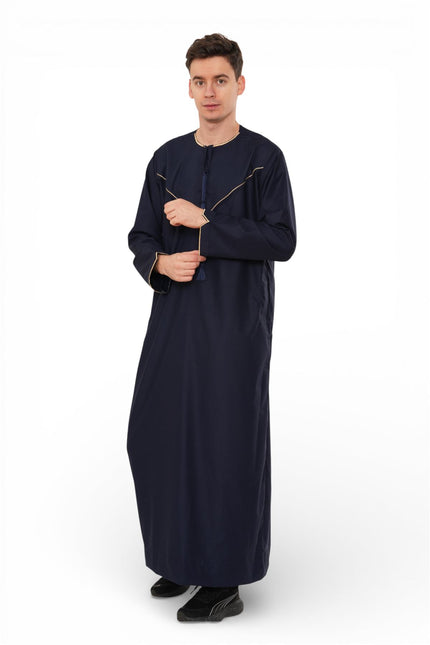 Men's Ramadan Navy Blue Moroccan Jubba Robe Djellaba Eid Thobe - TT-007
