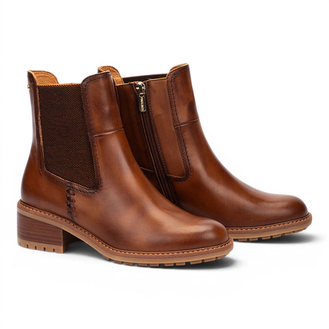 Pikolinos Women's Brown Leather Chelsea Heeled Ankle Boots - Medina
