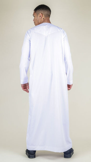 Men's White Thobe Emirati Islamic Jubba Robe Eid Tassel Regular Fit