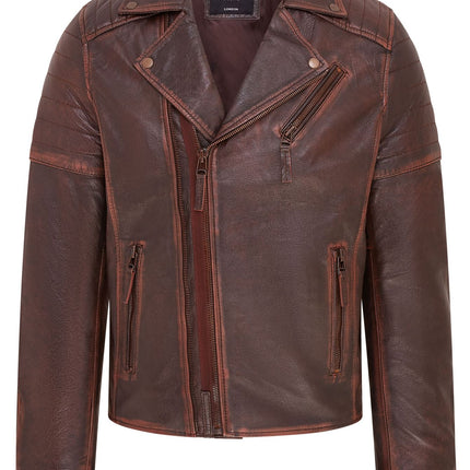 Mens Slim Fit Brando Style Double Cross Zip 100% Leather Biker Jacket