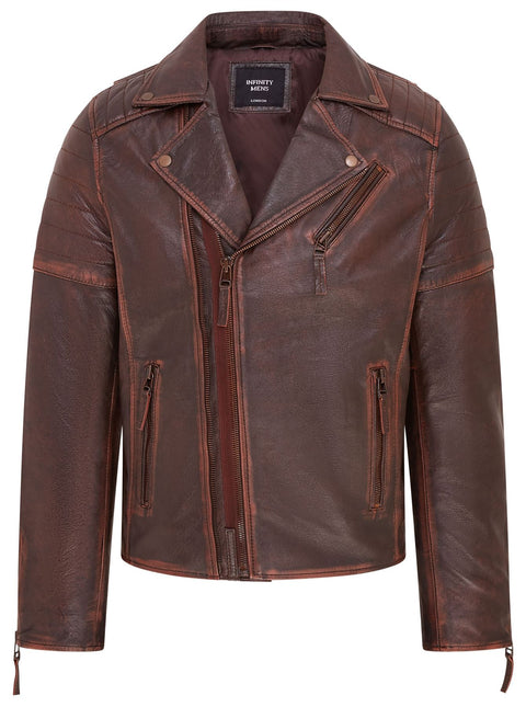 Mens Slim Fit Brando Style Double Cross Zip 100% Leather Biker Jacket