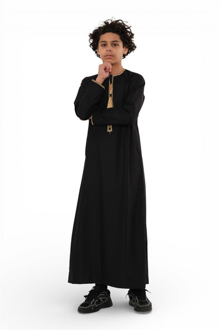 Kids Boys Ramadan Black Moroccan Thobe Robe Emirati Eid Jubba- TT-003