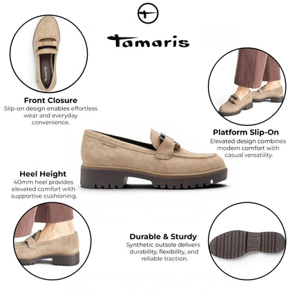 Tamaris Women's Beige Suede Leather Loafer Casual Shoes - 24722-43