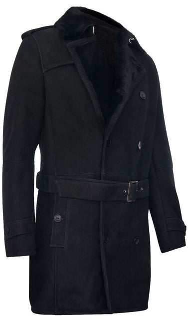 Mens Shearling Sheepskin Suede Pea Coat-Cali