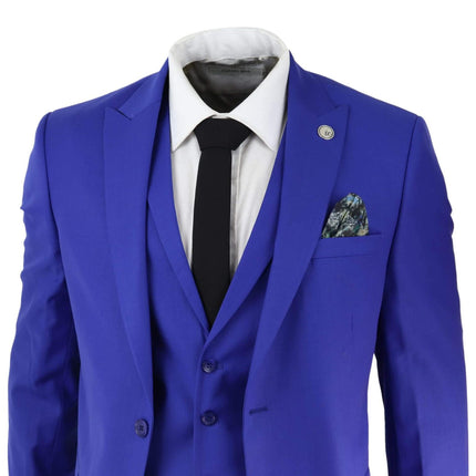Mens 3 Piece Royal Blue Tailored Fit Complete Suit Best Man Groom Prom Wedding