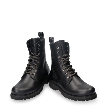 Panama Jack Women's Frisia B1 Black Waterproof Leather Combat Boots