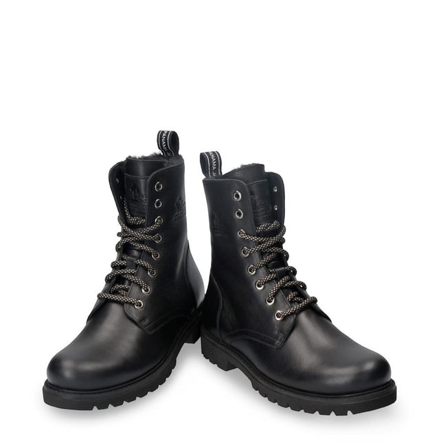 Panama Jack Women's Frisia B1 Black Waterproof Leather Combat Boots