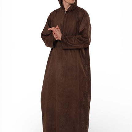 Men's Hooded Eid Brown Moroccan Jubba Robe Ramadan Eid Thobe - HM12
