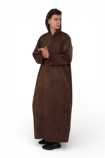 Men's Hooded Eid Brown Moroccan Jubba Robe Ramadan Eid Thobe - HM12