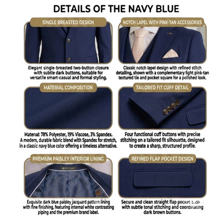 Men's Navy Tailored Fit Formal Blazer Jacket - Belmount